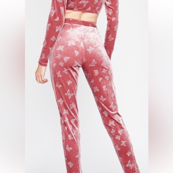 🦋 Delia’s y2k Carmin velvet glitter butterfly track pant leggings 2000s Barbie - Picture 13 of 13